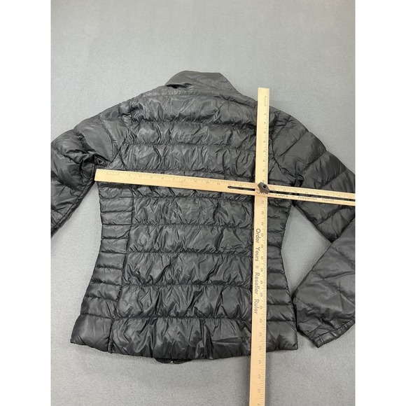 Athleta Downalicious Jacket Womens Small Black Nylon Asymmetrical Zip Packable - Picture 8 of 11